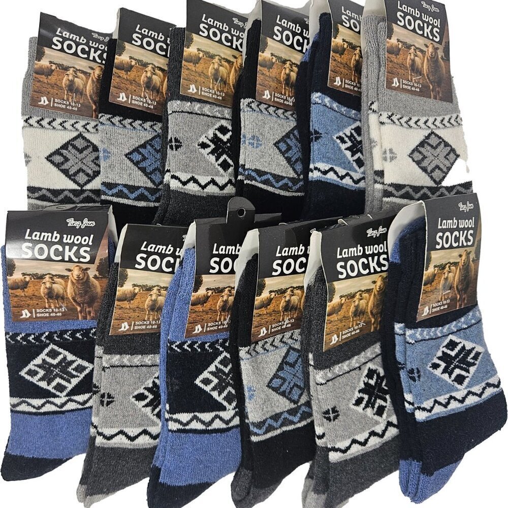 12 Pairs Men Wool Socks Size 10-13 Winter Warm Lamb Wool Christmas Socks. Shapes